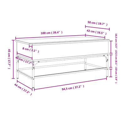 vidaXL sofabord 100x50x45 cm konstrueret træ og metal brunt egetræ