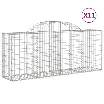 vidaXL buede gabionkurve 11 stk. 200x50x80/100 cm galvaniseret jern