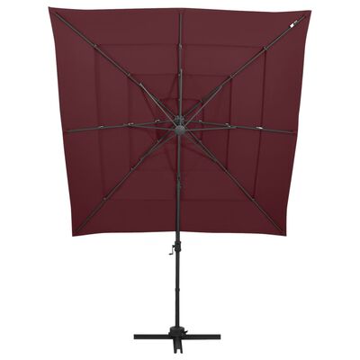 vidaXL parasol med aluminiumsstang 4 niveauer 250x250 cm bordeaux