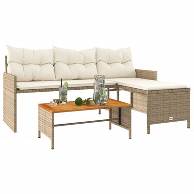 vidaXL havesofa med bord og hynder L-formet polyrattan beige