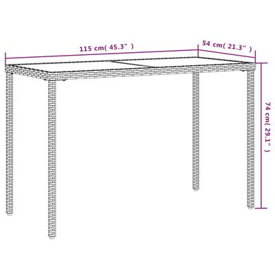 vidaXL havebord med glastop 115x54x74 cm polyrattan beige