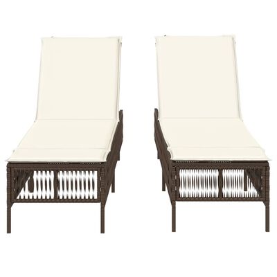 vidaXL liggestole 2 stk. med hynder polyrattan brun