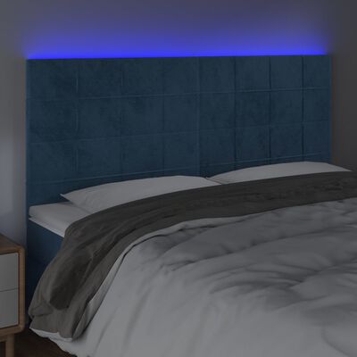 vidaXL sengegavl med LED-lys 160x5x118/128 cm fløjl mørkeblå