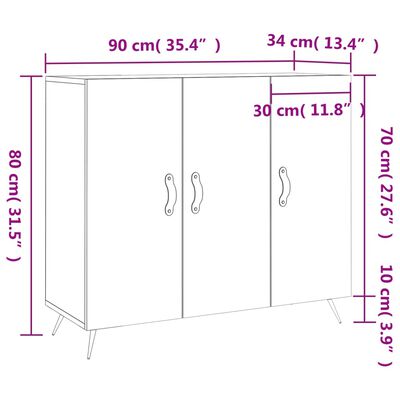 vidaXL skab 90x34x80 cm konstrueret træ hvid højglans