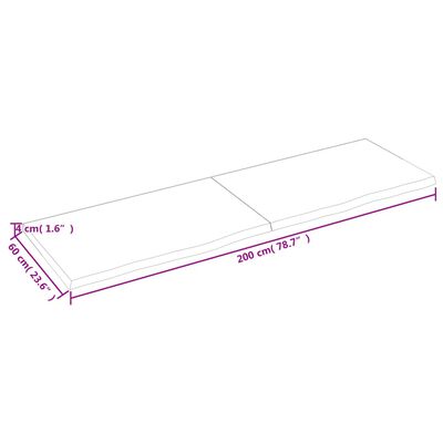 vidaXL bordplade til badeværelse 200x60x(2-4) cm massivt træ lysebrun