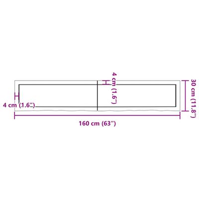 vidaXL væghylde 160x30x(2-4) cm ubehandlet massivt egetræ