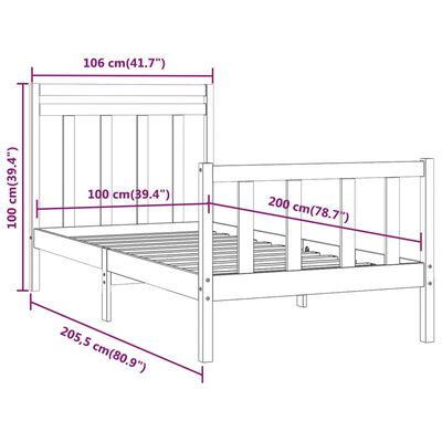 vidaXL sengeramme 100x200 cm massivt fyrretræ hvid