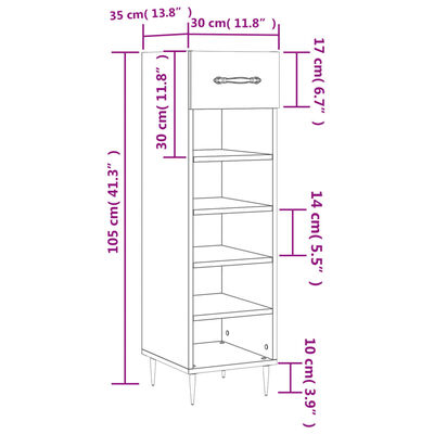 vidaXL skoskab 30x35x105 cm konstrueret træ sort