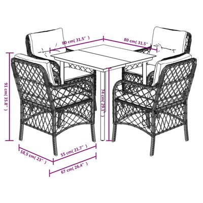 vidaXL spisebordssæt til haven 5 dele med hynder polyrattan lysegrå