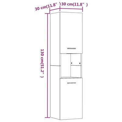 vidaXL badeværelsesskab 30x30x130 cm konstrueret træ grå sonoma-eg