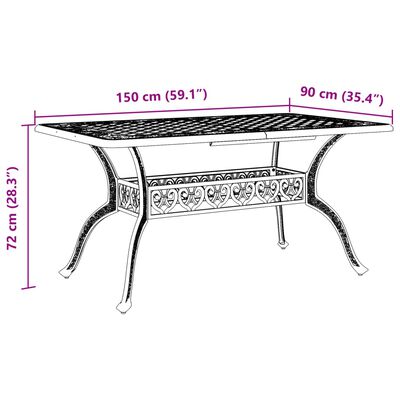 vidaXL havebord 150x90x72 cm støbt aluminium grøn