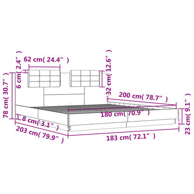 vidaXL sengeramme med sengegavl 180x200 cm konstrueret træ røget eg