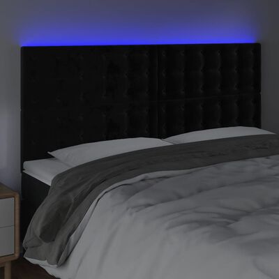 vidaXL sengegavl med LED-lys 160x5x118/128 cm fløjl sort