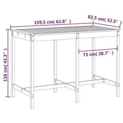 vidaXL havebord 159,5x82,5x110 cm massivt fyrretræ gyldenbrun