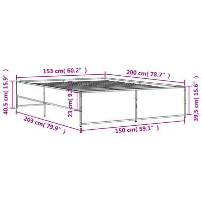 vidaXL sengestel 150x200 cm konstrueret træ og metal grå sonoma-eg