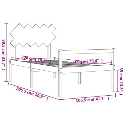 vidaXL seniorseng med sengegavl 100x200 cm massivt træ hvid