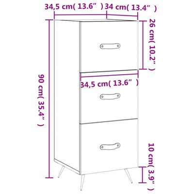 vidaXL skænk 34,5x34x90 cm konstrueret træ røget egetræsfarve