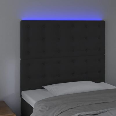 vidaXL sengegavl med LED-lys 90x5x118/128 cm fløjl sort