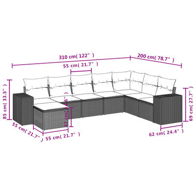 vidaXL sofasæt til haven 8 dele med hynder polyrattan grå
