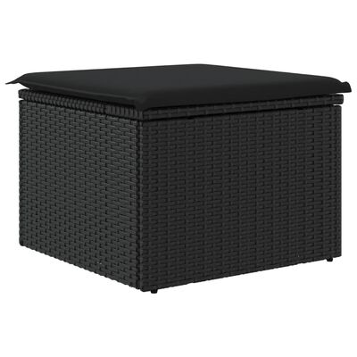 vidaXL haveskammel med hynde 55x55x37 cm polyrattan sort