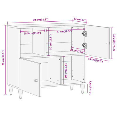 vidaXL skab 80x33x75 cm massivt mangotræ