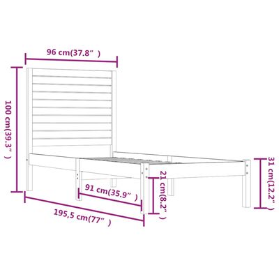 vidaXL sengeramme 90x190 cm Single massivt træ sort