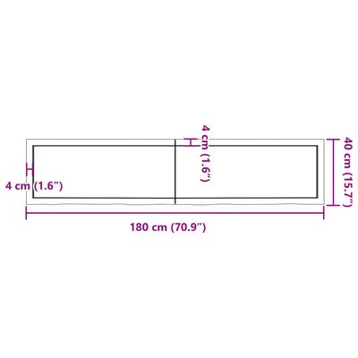 vidaXL bordplade 180x40x(2-6) cm behandlet massivt egetræ mørkebrun