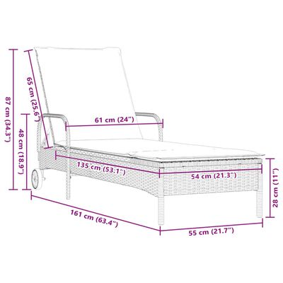 vidaXL liggestol med hjul og hynde polyrattan beige