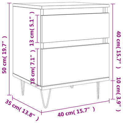 vidaXL sengeskabe 2 stk. 40x35x50 cm konstrueret træ hvid højglans