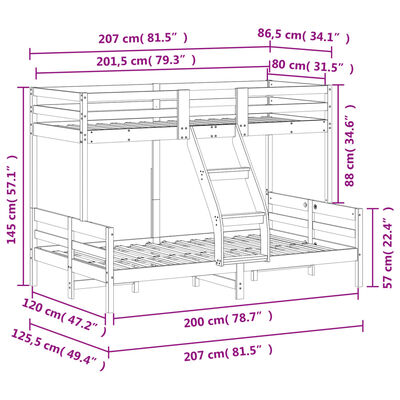 vidaXL køjeseng 80x200/120x200 cm massivt fyrretræ hvid