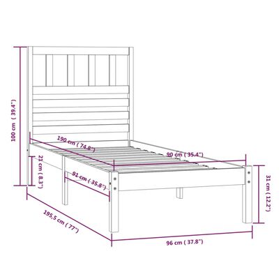 vidaXL sengeramme 90x190 cm massivt fyrretræ sort