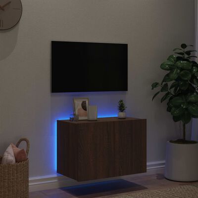 vidaXL væghængt tv-bord med LED-lys 60x35x41 cm brun egetræsfarve