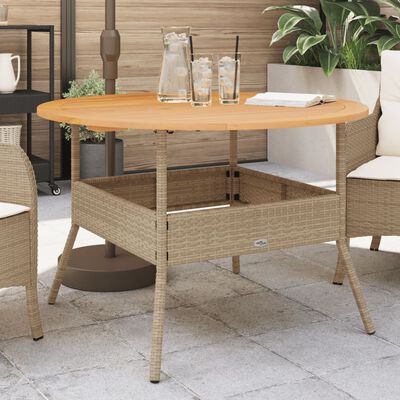 vidaXL havebord med akacietop Ø110x71 cm polyrattan beige