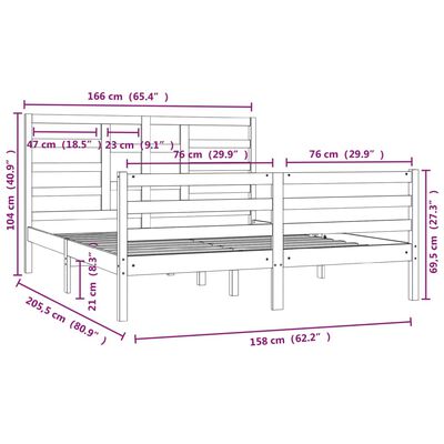 vidaXL sengeramme uden madras 160x200 cm massivt træ