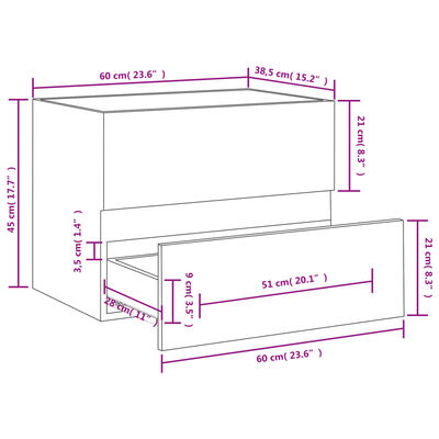 vidaXL vaskeskab 60x38,5x45 cm spånplade hvid højglans