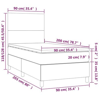 vidaXL kontinentalseng med LED-lys 90x200 cm fløjl mørkegrå