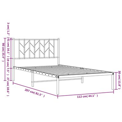 vidaXL sengeramme med sengegavl 107x203 cm metal sort