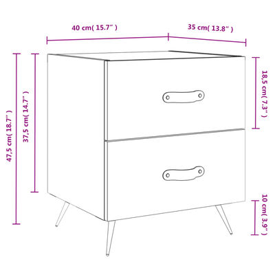 vidaXL sengeborde 2 stk. 40x35x47,5 cm konstrueret træ hvid højglans