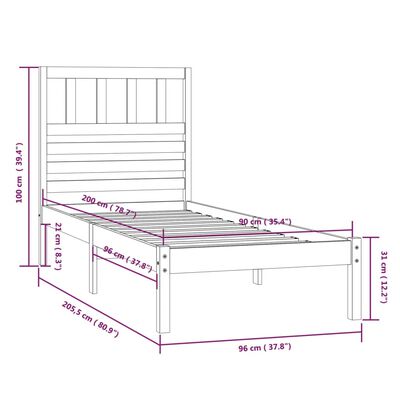 vidaXL sengeramme 90x200 cm massivt fyrretræ hvid