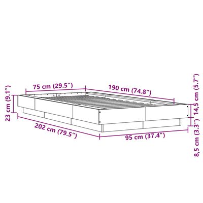 vidaXL sengeramme 75x190 cm konstrueret træ brun egetræsfarve