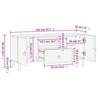 vidaXL tv-bord 105x33x46cm massivt mangotræ