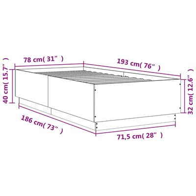 vidaXL sengeramme med LED-lys 75x190 cm konstrueret træ røget eg