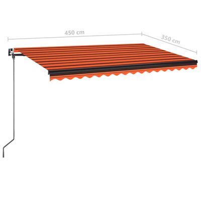 vidaXL markise m. LED-lys 450x350 cm manuel betjening orange og brun