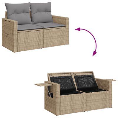 vidaXL havesofasæt 7 dele med hynder polyrattan beige