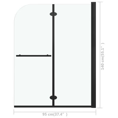 vidaXL foldbar brusekabine 2 paneler ESG 95x140 cm sort