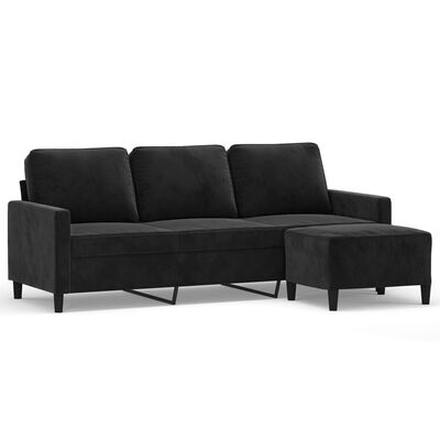 vidaXL 3-personers sofa med fodskammel 180 cm velour sort