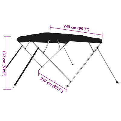 vidaXL biminitop med 4 buer 243x210x137 cm sort