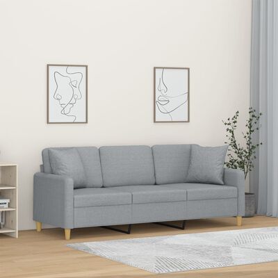 vidaXL 3-personers sofa med pyntepuder 180 cm stof lysegrå