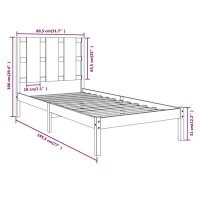 vidaXL sengeramme 75x190 cm Small Single massivt træ hvid