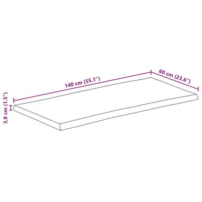 vidaXL bordplade 140x60x3,8 cm naturlig kant massivt ru mangotræ